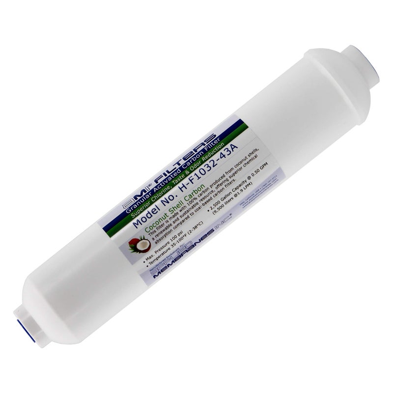 APPLIED MEMBRANES INC. Inline Carbon Water Filter | 10" Length | 1/4" Threaded Female In/Out | For Chlorine Taste & Odor or Post Filter for Home RO | RO Stage 5 Polishing Filter (1, 1/4" Female Threade) - Image 1